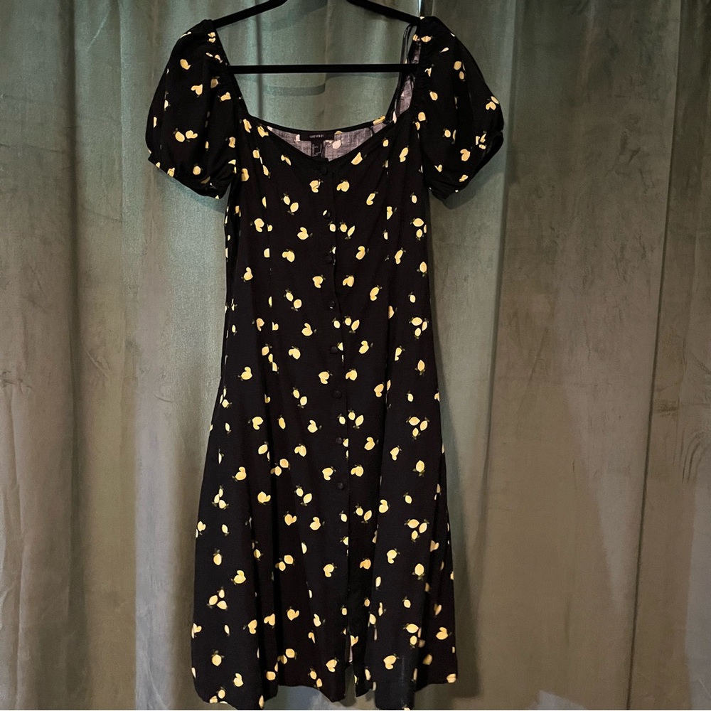 Forever 21 Linen Blend Lemon Print Dress